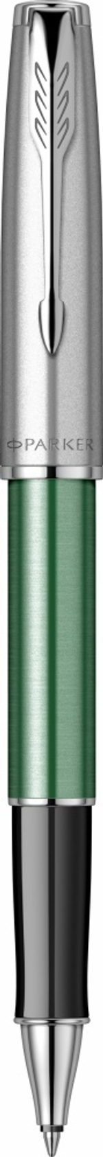Ручка-роллер Parker Sonnet Essentials Green SB Steel CT 2169364, цвет чернил black, перо: F, в подарочной упаковке.