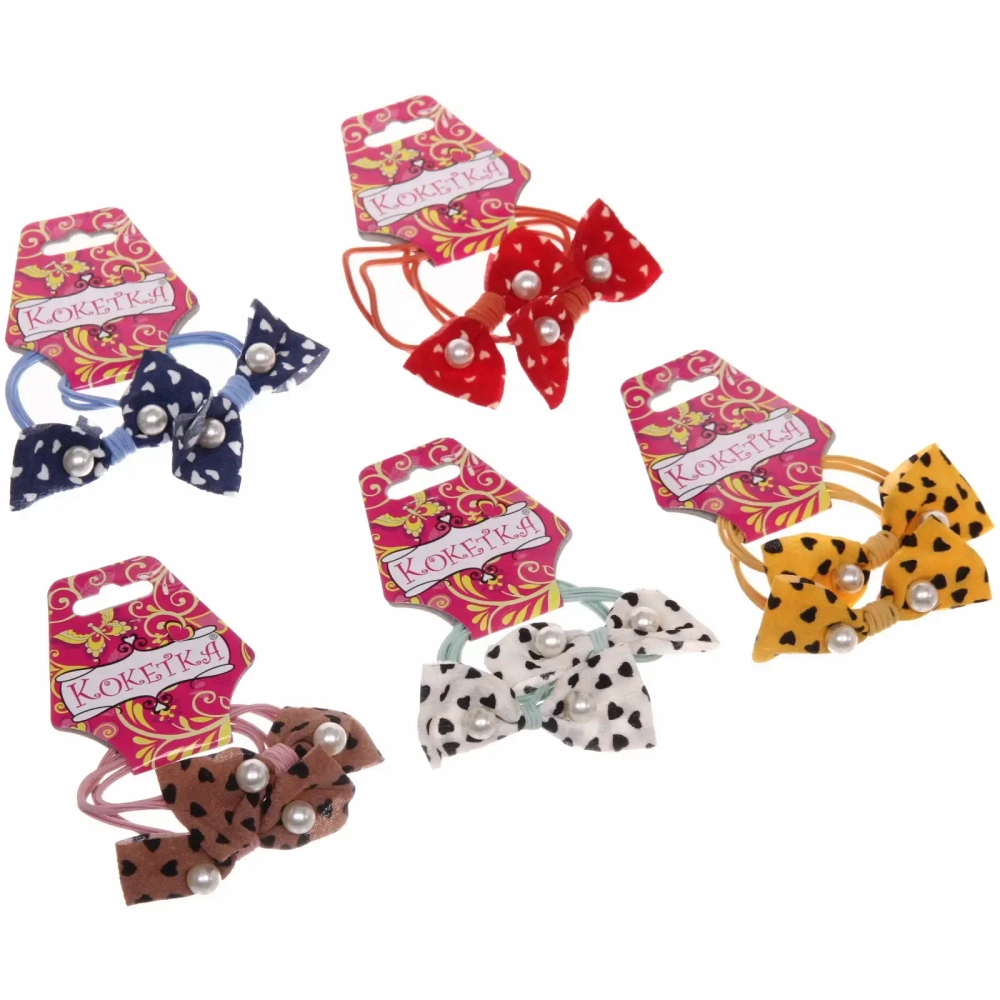 Резинки для волос 2шт «кокетка - New series Сердечки», микс 5 цветов, d-6см