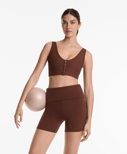 OYSHO Леггинсы- велосипедки Comfortlux укороченные 10 см с отворотом на талии, шоколадный