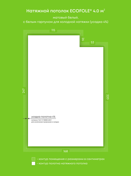 Матовый натяжной потолок 4 м2