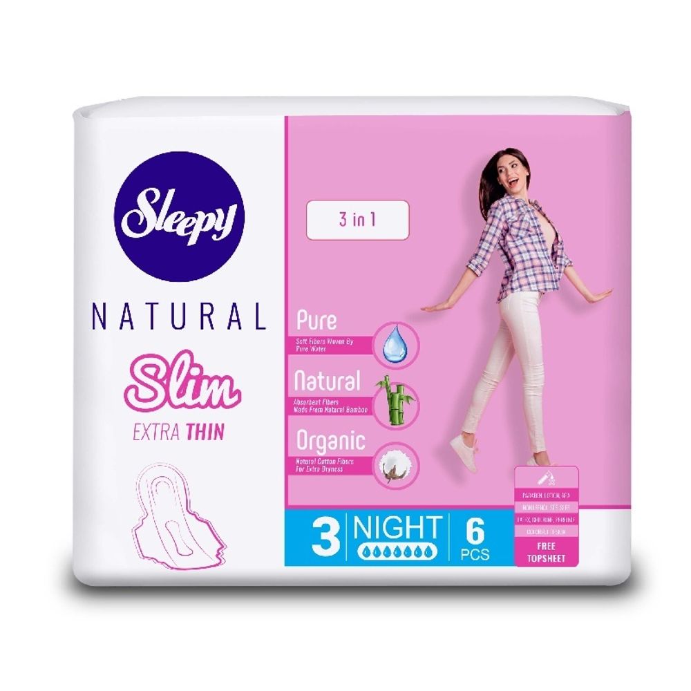 Прокладки гигиенические Sleepy Natural Slim Night Ночные, ультра тонкие, 6 шт