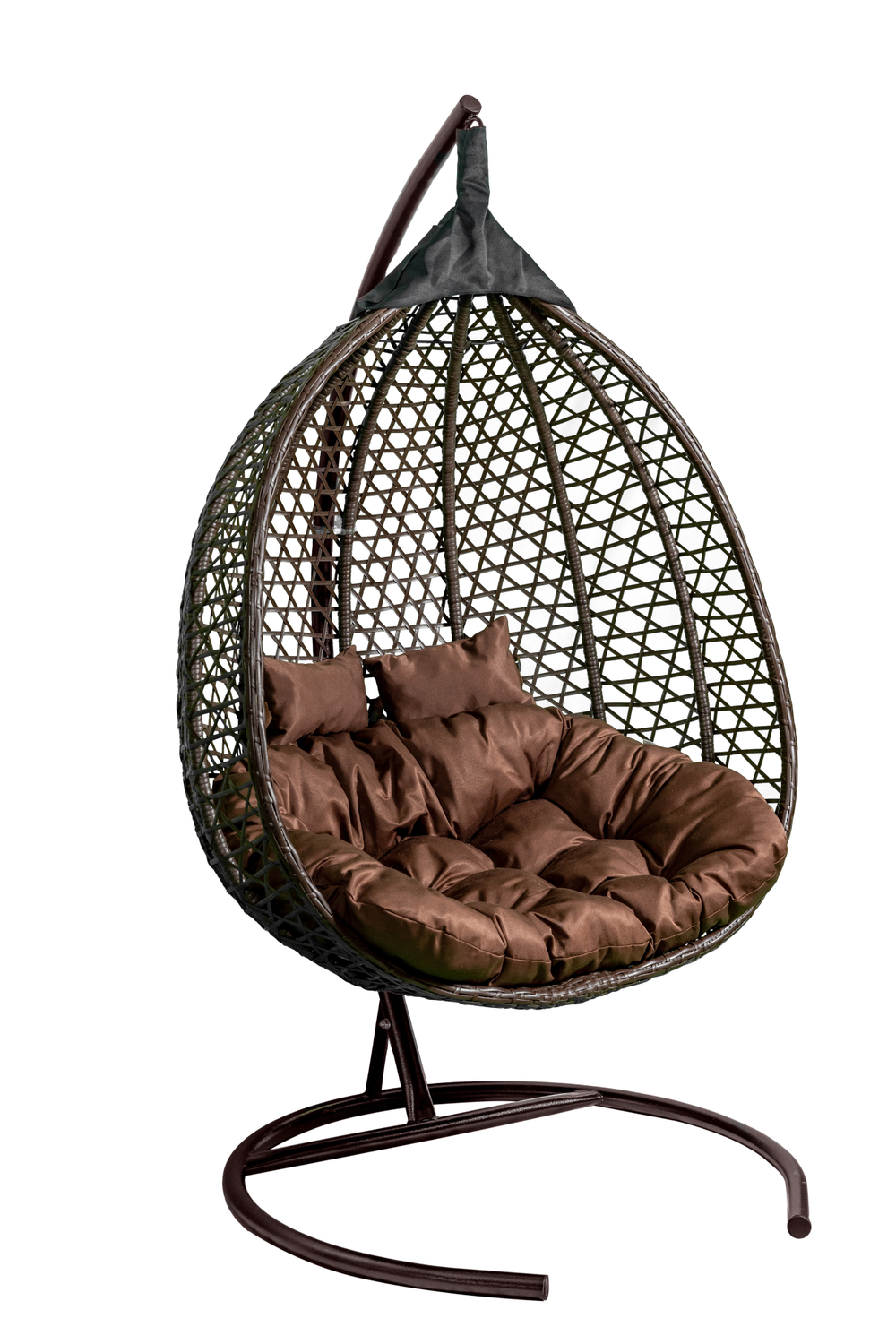 Кресло подвесное двойное Фиджи арт.J4123-MTКОР (стойка+осн.КОРИЧ.,корзн.корич.,подуш.корич. 3уп. (М))