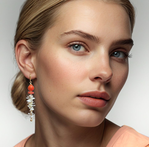 Серьги длинные с кораллами