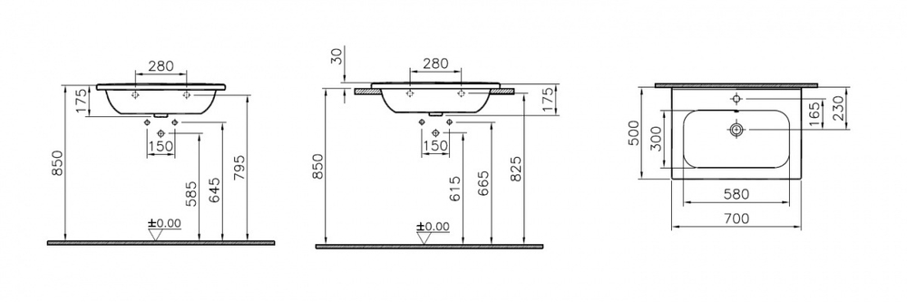 Раковина Vitra D-Light 70 см (возможна установка на столешницу)