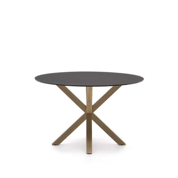 Стол Argo Ø120 см, матовое черное стекло, стальные ножки под дерево