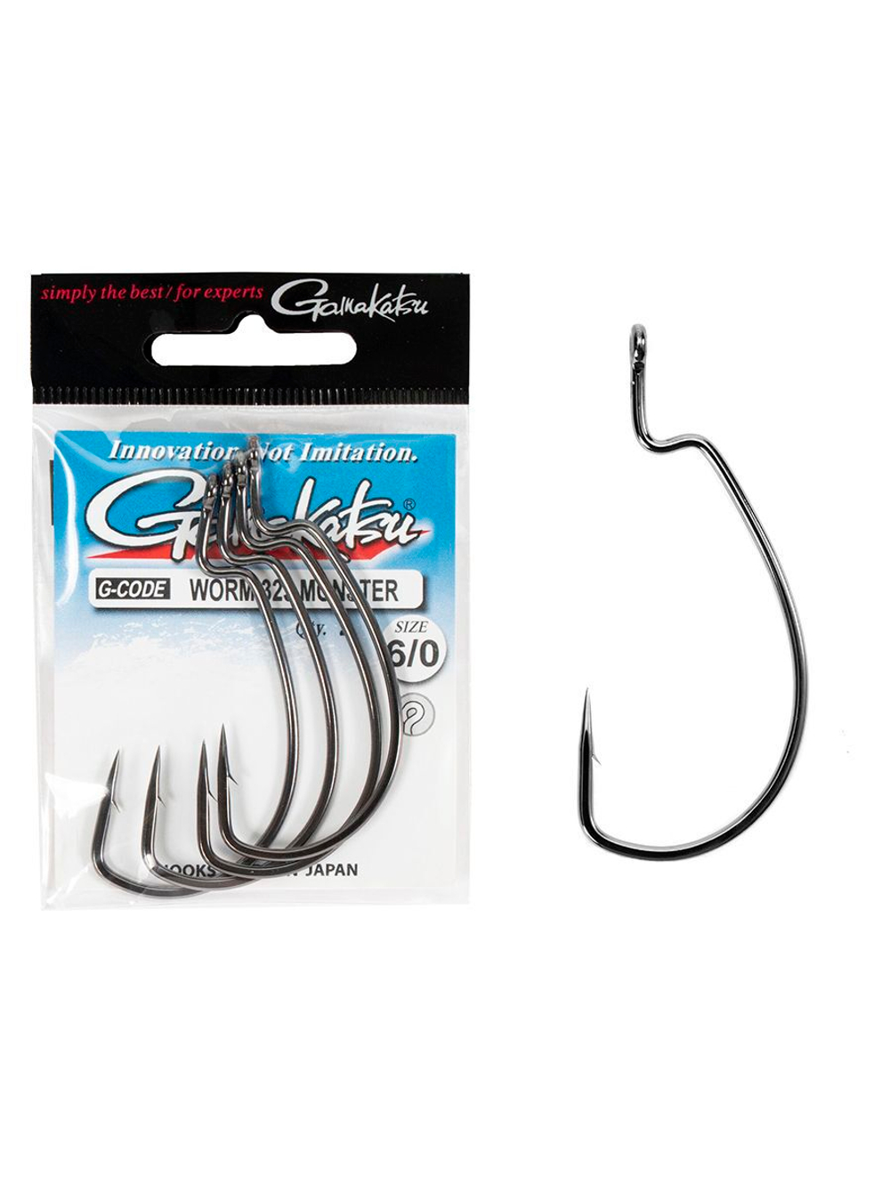 Крючки офсетные Gamakatsu Worm 323 MONSTER HOOKS BLACK размер 7/0 (упк.4шт.)