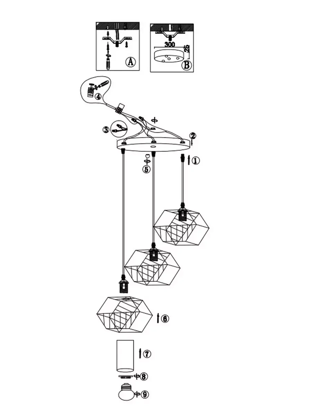 Люстра подвесная E27*3*60W черный