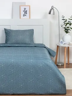 Постельное бельё 1,5сп Экономь и Я «Синяя геометрия» 143х215см, 145х214см, 50х70см-1 шт 60г/м2 микрофибра