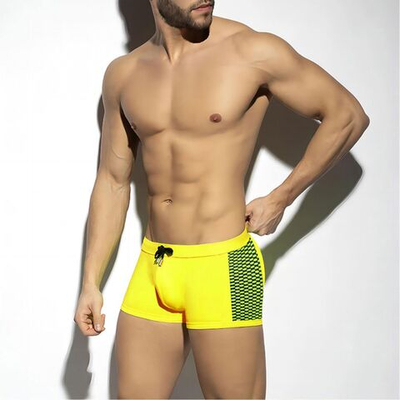 Желтые мужские плавки-боксеры с принтованными вставками по бокам (Размер: XL) (Цвет: желтый)
