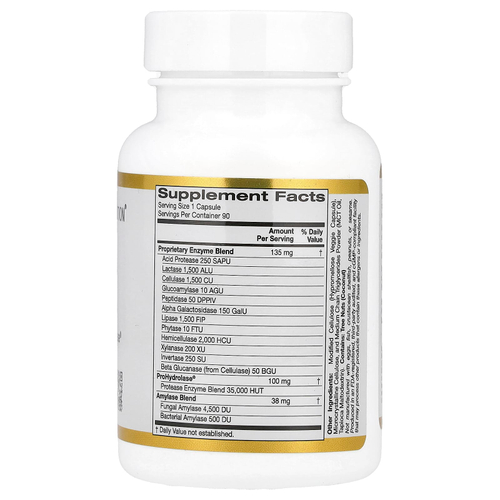 California Gold Nutrition, пищеварительные ферменты с запатентованной смесью ферментов, ProHydrolase® и смесью амилазы, 90 вегетарианских капсул