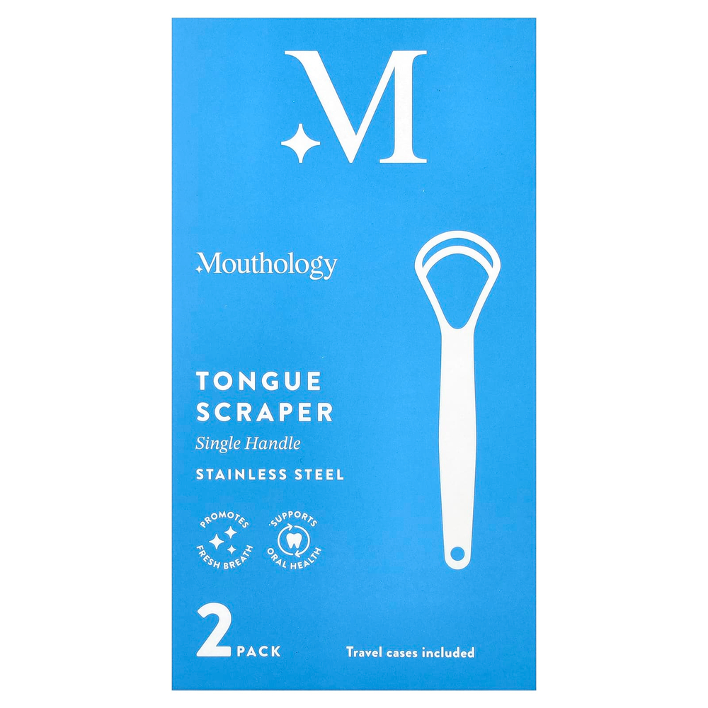 basicConcepts, скребки для языка из высококачественной стали в дорожных футлярах, 2 шт.
