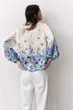 ZARA БЛУЗА С ПРИНТОМ И БАНТОМ, РАЗНОЦВЕТНЫЙ