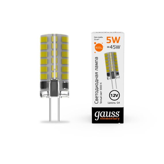 Лампа cветодиодная Gauss G4 5W 3000K прозрачная 18715