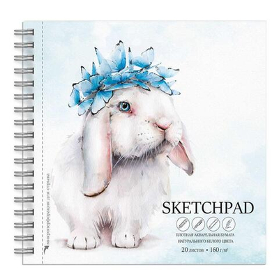 Скетчпад 20л. на гребне 195х195 мм, рисовальная бумага "Белый кролик" (Феникс+)