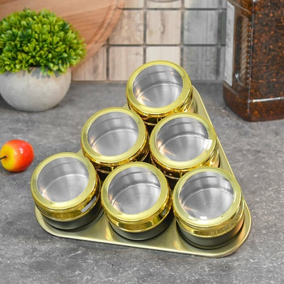 Набор для специй 7 предметов, на магните, цвет черный/золото, MB 40466