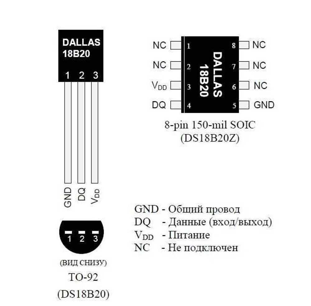 Датчик температуры ET DS18B20 TO92