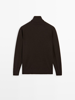 Massimo Dutti Трикотажный свитер из 100% кашемира с высоким воротником, коричневый