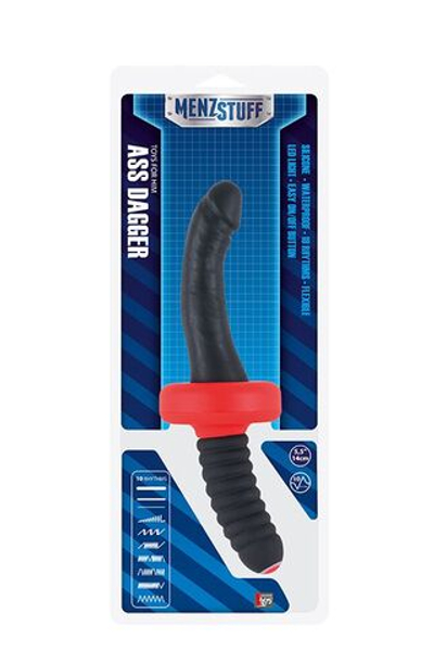 Двусторонний анальный вибромассажёр MENZSTUFF ASS DAGGER COCK - 26 см. (Цвет: черный с красным)