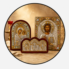 Греческие иконы в окладах с эмалью