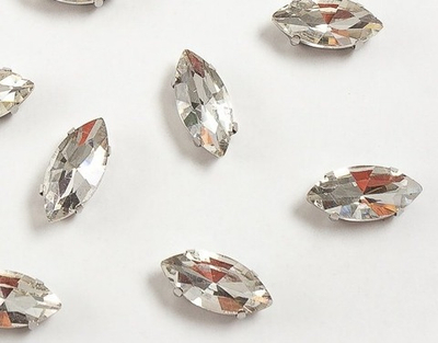 Стразы пришивные стекло в оправе, р. 15х7 мм, серебро