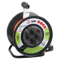 Удлинитель силовой ЭРА RMx-4es-3x1.5-30m-IP44 на металлической катушке c заземлением 4 розетки 30м ПВС 3х1.5мм2 | Силовые удлинители