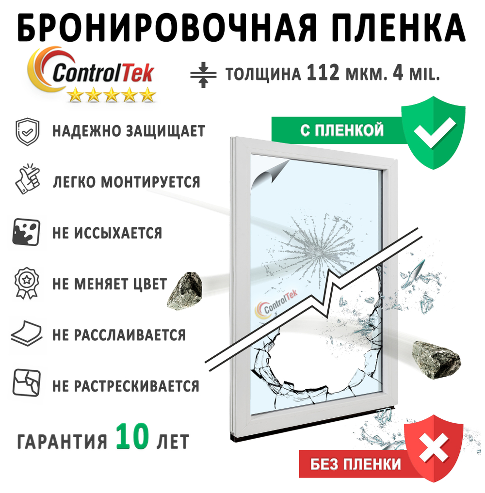 Пленка защитная бронировочная SAFETY 4 MIL ControlTek, рулон
