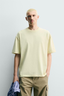 ZARA ФУТБОЛКА RELAXED FIT, СВЕТЛО-ЖЕЛТЫЙ
