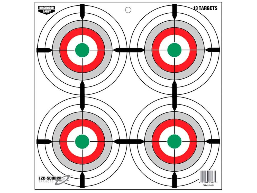 Мишень бумажная 4 цели на листе Birchwood Eze-Scorer Multiple Bull&#39;s-Eye Paper Target, 12&quot;, 13шт. (12шт./уп.)