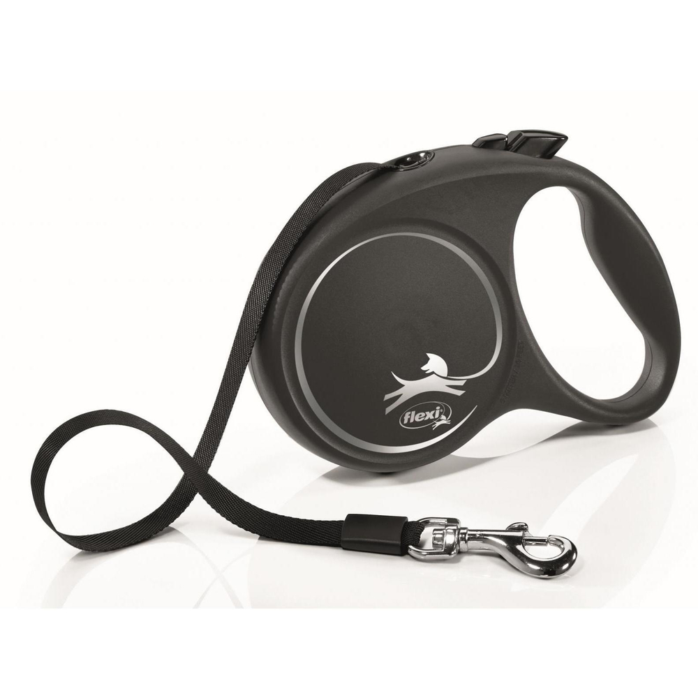 FLEXI Рулетка BLACK DESIGN L ремень 5 м до 50 кг, серебряный