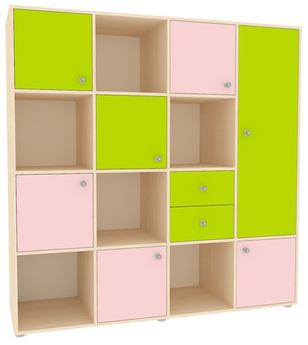 Стеллаж КарИВи Джери 2  Дуб Молочный Розовый, Лайм