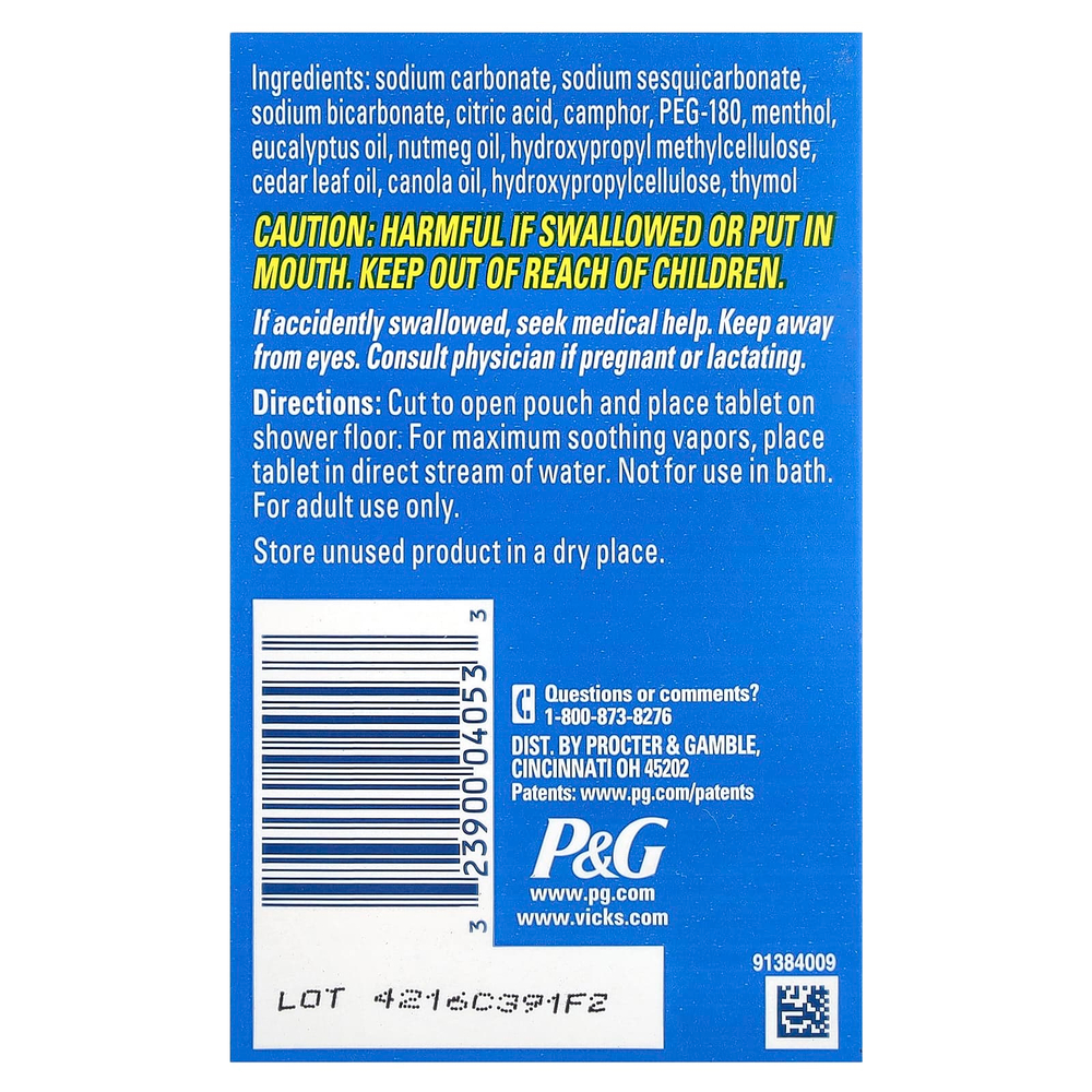 Vicks, VapoShower ™, успокаивающие пары, 5 таблеток для душа