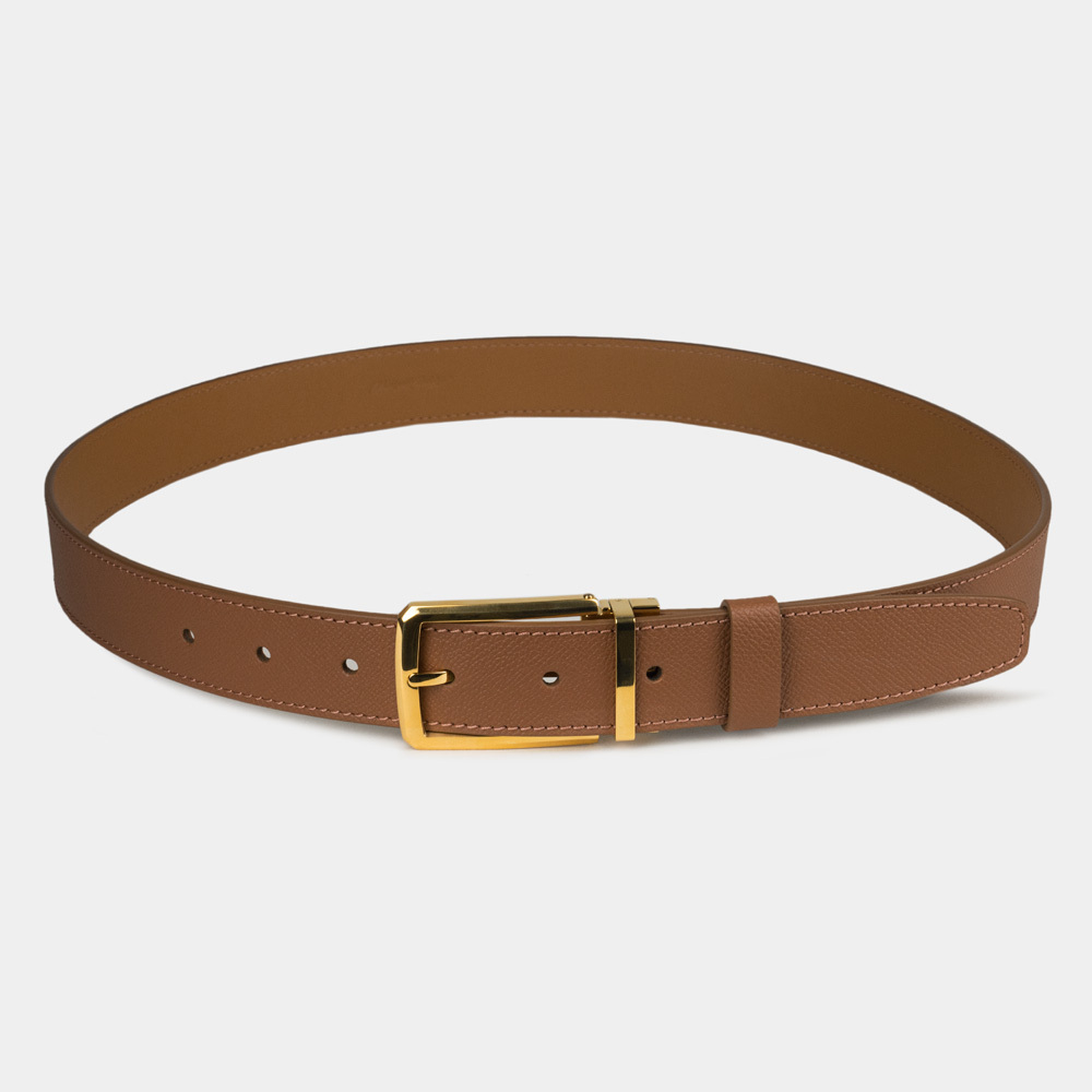 Ремень кожаный мужской из натуральной кожи сафьяно 35 мм, цвета карамель