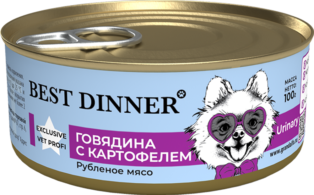 Best Dinner Эксклюзив Vet Profi для собак - Консервы  Urinary &quot;Говядина с картофелем&quot; Exclusive VET 100 г