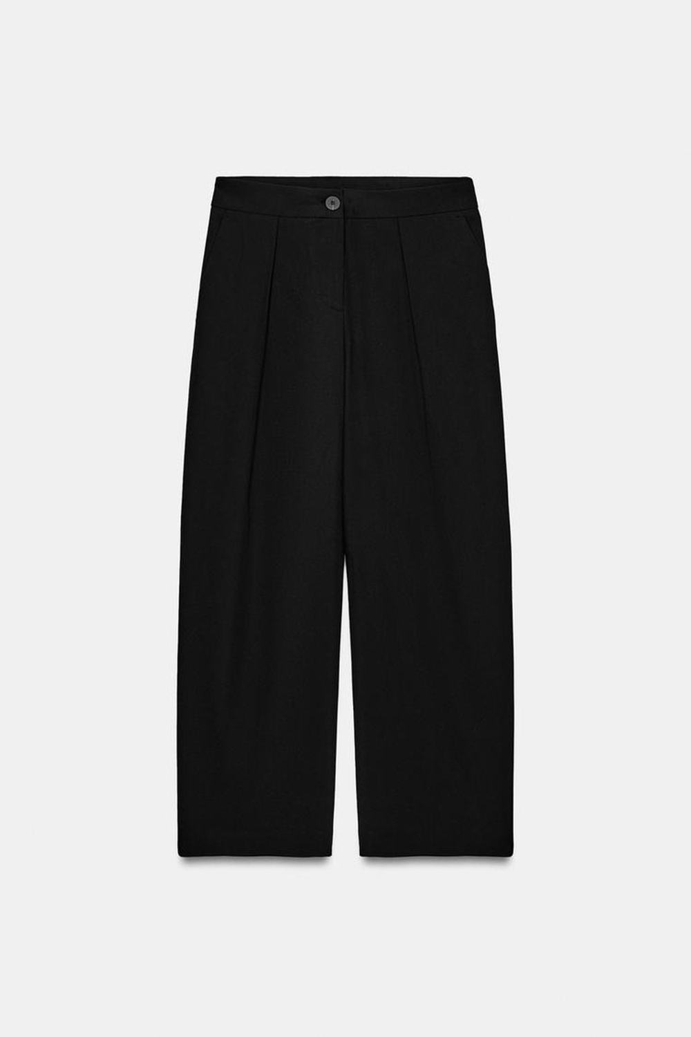 ZARA БРЮКИ CARROT FIT СО СКЛАДКАМИ, ЧЕРНЫЙ