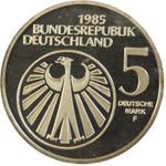 5 марок. Европейский год музыки. (F) Германия. Медноникель. 1985 г. PROOF