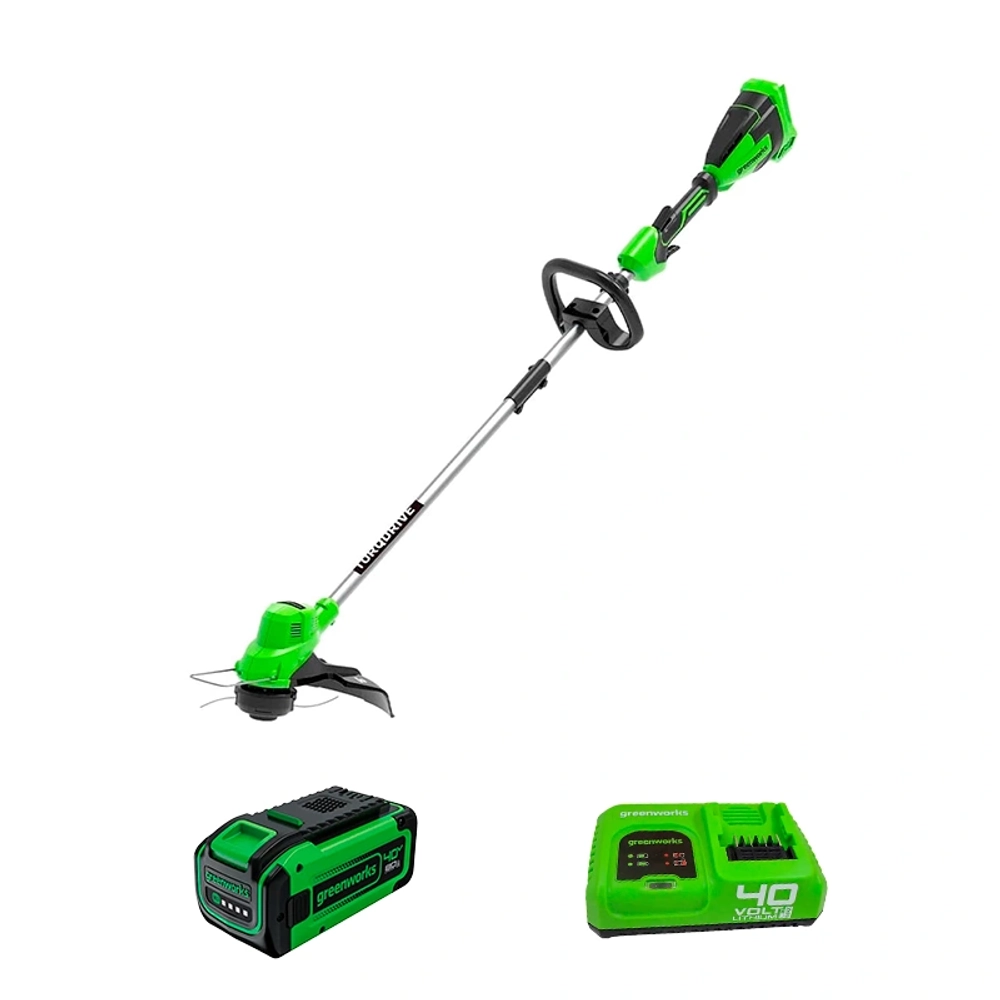 Аккумуляторный триммер Greenworks GD40LTK8 40В (1 x 8 Ач, Быстрое ЗУ) захват 380 мм, 5 кг, 2112207U8F