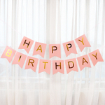 Гирлянда Флажки, Happy Birthday, Розовый/Золото, Металлик, 500 см, 16*12 см, 1 шт.