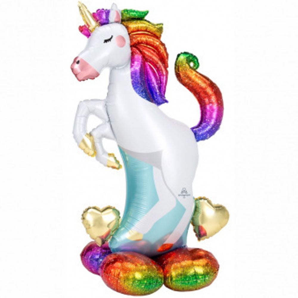 AN Шар фигура ПОД ВОЗДУХ "Единорог большой/Unicorn rainbow" на подставке 55"/139*83 см ВОЗДУХ