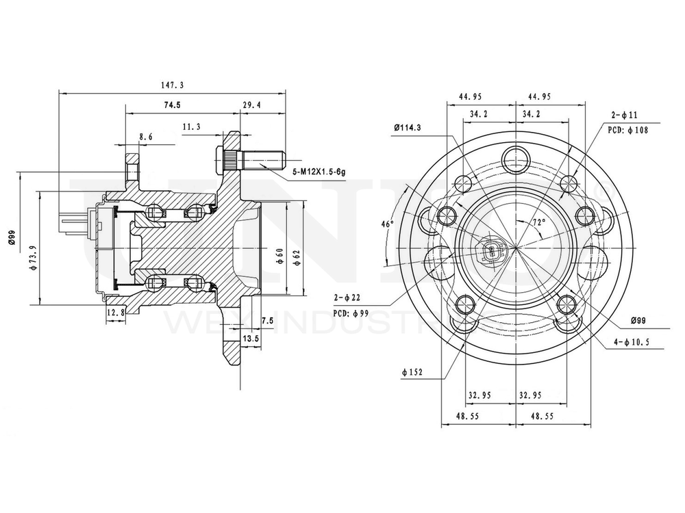 Ступица задняя (с ABS) UNIO HUB-20224