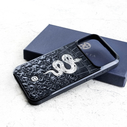 Премиум чехол для iPhone из крокодила со змеей из металла с черепами - Euphoria HM Premium