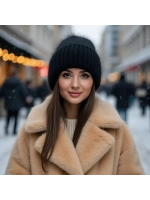 шапка вязаная бини ангора теплая демисезонная с отворотом
