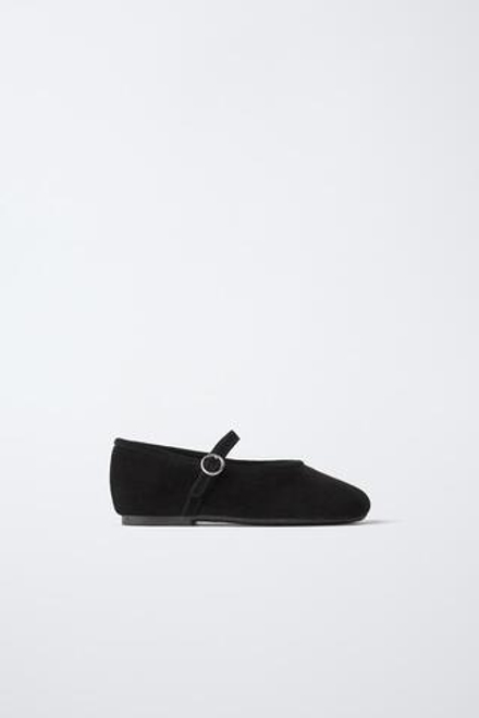 ZARA КОЖАНЫЕ БАЛЕТКИ, ЧЕРНЫЙ