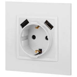 14-4109-01 ЭРА Розетка 2P+E 16A-250В, штор. с 2xUSB 5В-3А, Эра Elegance, белый | Elegance Белый
