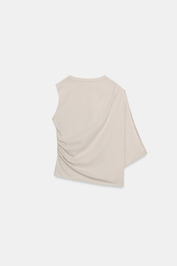 ZARA ДРАПИРОВАННЫЙ ТОП АСИММЕТРИЧНОГО КРОЯ, КАМЕННО-СЕРЫЙ