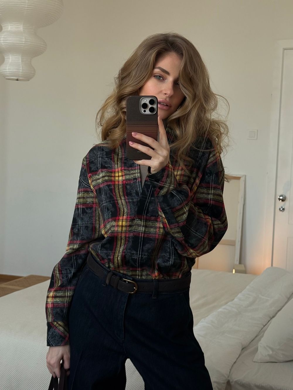 Рубашка Хельсинки удлиненная черно-желтая клетка