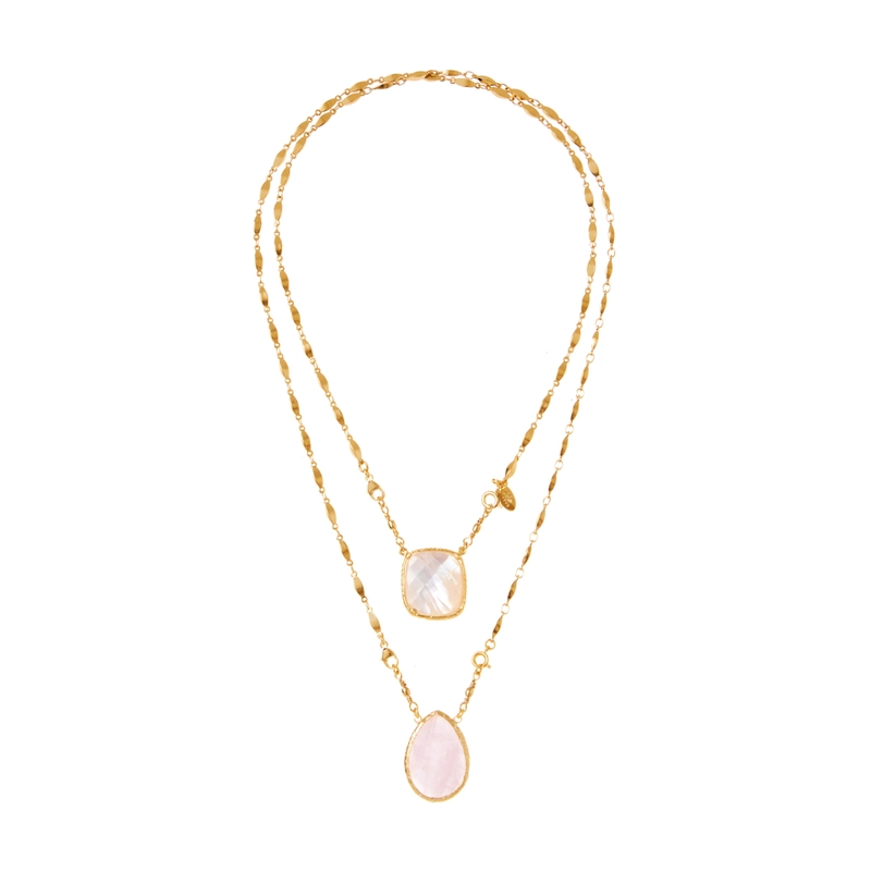 Колье Скапулярий в Оправе – Белый перламутр, Кристалл