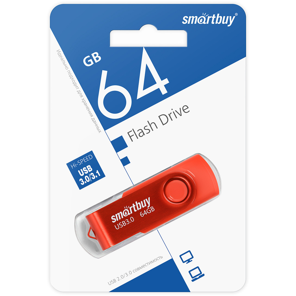 USB 3.0/3.1  карта памяти 64ГБ Smart Buy Twist (красный)