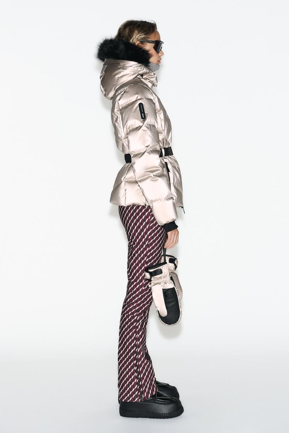 ZARA ВЕТРОЗАЩИТНЫЕ И ВОДОНЕПРОНИЦАЕМЫЕ БРЮКИ С ВЫСОКОЙ ПОСАДКОЙ, БОРДОВЫЙ/ЭКРЮ