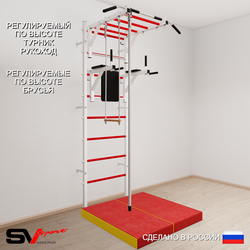 Шведская стенка Sv Sport усиленная 6464 (Турник рукоход/Брусья/Канат/Трапеция/Мат 1м)