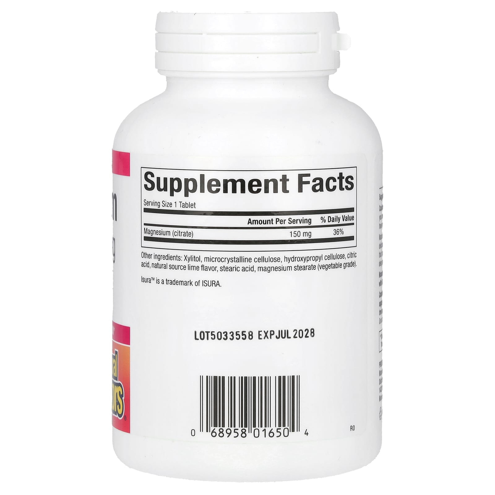 Natural Factors, цитрат магния, лайм, 150 мг, 60 жевательных таблеток